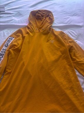 Guess Men’s Mustard Yellow Logo Hooded Sweatshirt
